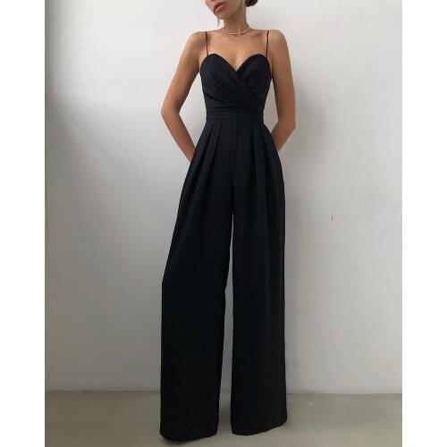 European and American suspenders waist straight jumpsuit 2021 spring and summer new slim sleeveless backless jumpsuit women