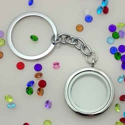 10pcs/lot 30mm strong magnetic plain living glass floating locket key chains floating locket keychains