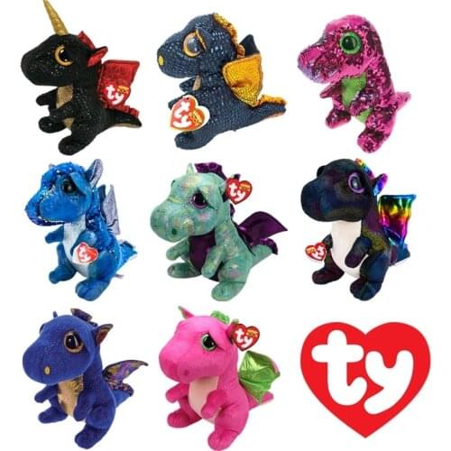 15CM Ty Ainola Big Glitter Eyes Plush Animal Toy Colored Dragon Blue Dinosaur Collection Doll Childrens Birthday Christmas Gift