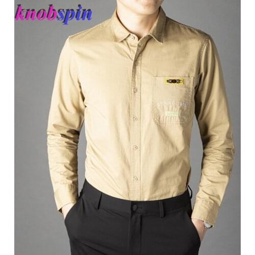 2019 Autumn Winter Long Sleeve Men Shirt Elegant Embroidery 100% Pure Cotton Camisas social masculina Casual Slim shirts men