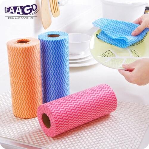 50Pcs/Roll Disposable Kitchen Cleaning Cloth Non-woven Fabric Multi-functional Dry and Wet Non-stick Oil Wash Towel Dishcloth