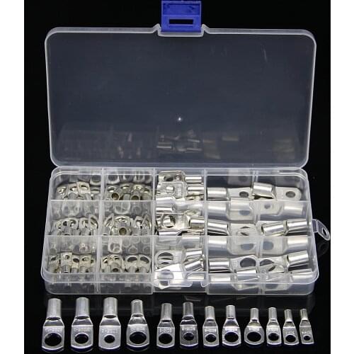 60/100/170Pcs SC Bare Terminals lug Tinned Copper Tube Lug Ring Seal Battery Wire Connectors Cable Crimped/Soldered Terminal Kit