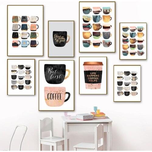 Nordic Hand Painted Cartoon Coffee Cup Canvas Painting Coffee Digital Art Posters Wall Pictures for Restaurant Kitchen Decor