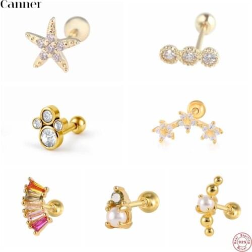 Canner 1pcs 925 Sterling Silver Stud Earrings For Women Helix Hollow Starfish CZ Piercing Earing Fine Jewelry Cartilage Arete W5