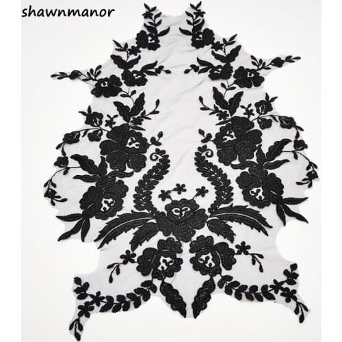 1Pc 45*33CM Large Embroidered Lace Applique Trims Lace Collar For Wedding Dress Accessories Off White/Black Color