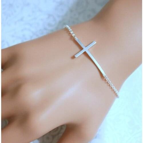 Top Newest Fashion accessories Cute silver plated cross shape bracelet for women girl BA-122