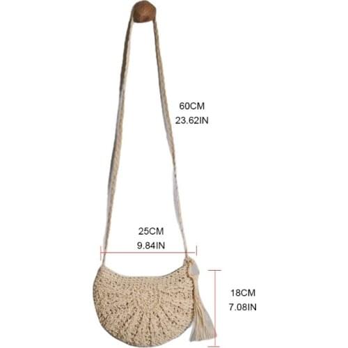 D0LF Half Round Straw Bags for Women Summer Beach Rattan Bag Woven Half-Moon Crossbod