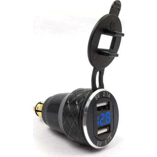 Aluminum Alloy Metal Shell CNC Motorcycle Dual USB Charger DIN Socket 4.2A Voltmeter for BMW Motorcycle 12-24V Red Blue Green