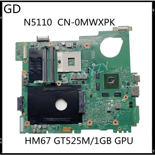 GD Original For DELL N5110 Laptop Motherboard HM67 GT525M/1GB CN-0MWXPK 0MWXPK MWXPK Full Tested Fast Shipping