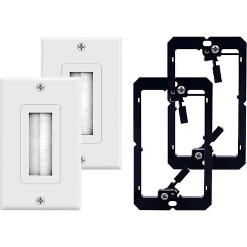 HOT-2-Pack Brush Wall Plate with Single Gang Low Voltage Mounting Bracket Cable Pass Through Insert for Speaker Wire
