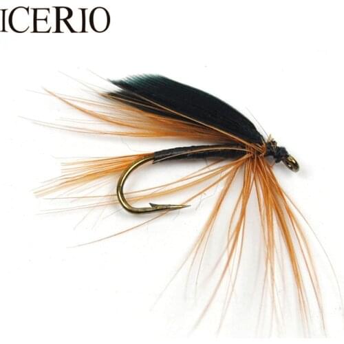 ICERIO 12PCS #10 Fly Fishing Trout Black Wing Brown Mayfly Wet Flies Lures