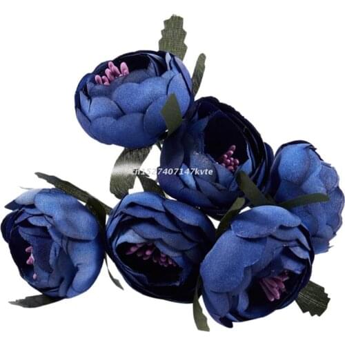 6 Pcs/Lot Simulation Holding Flowers Silk Cloth Royal Blue Artificial Flowers Decorative Small Bunch Bride Wedding