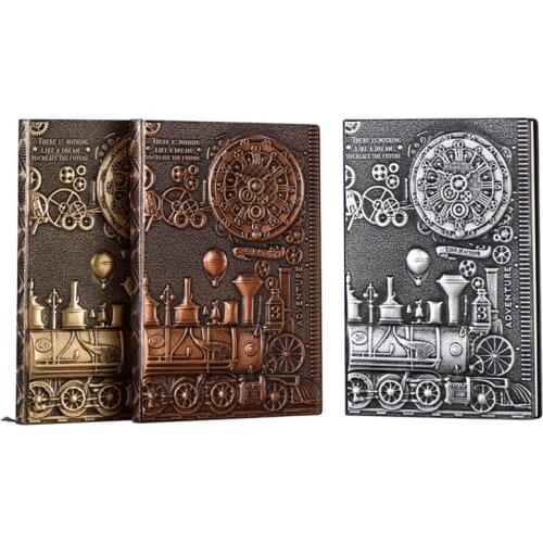 2 PCS Retro Notebook Writing Journal Embossed Train Travel Daily Notepad Hardcover Diary Exquisite Book Gift A5 Wholesale X2