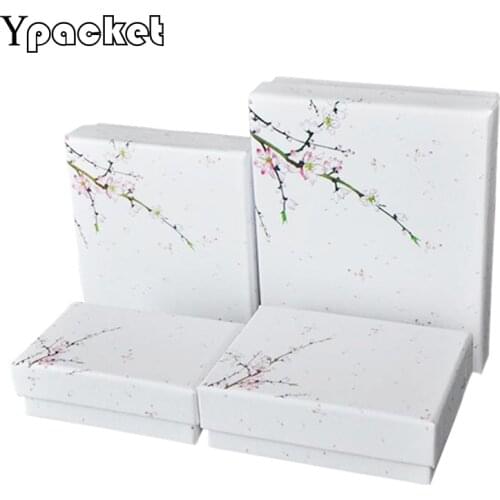 40Pcs/Lot White Color Box Jewelry Flower Oblong Ring Earring Necklace Pendant Packaging Boxes Square Jewelry Organizer Box
