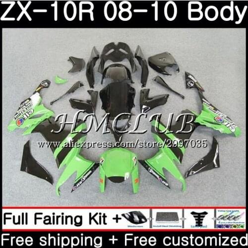 Bodywork green flames For KAWASAKI NINJA ZX10R ZX1000C 2008 2009 2010 63HC.10 ZX 10R ZX 10 R ZX1000 ZX-10R 08 09 10 Fairing kit