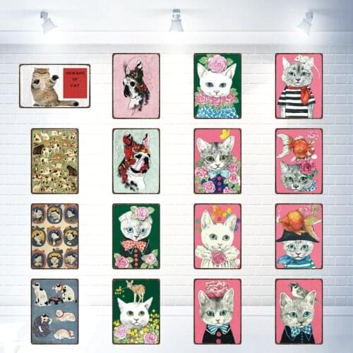 Dog Cat Sign Pet Metal Plate Retro Animal Tin Sign Plaque Metal Wall Art Home Vintage Decor 30X20CM DU-2868