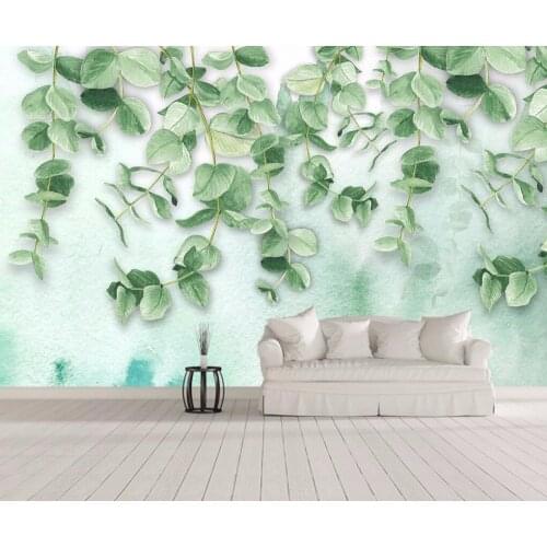 Bacal 3d flower wallpaper fresh green leaves watercolor style Nordic TV background wall living room decor 3D mural wallpaper