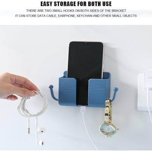 Wall Mounted Organizer Storage Box Remote Control Mounted Mobile Phone Plug Wall Holder Charging Multifunction Holder Stand