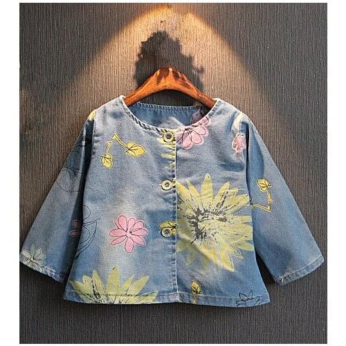 2021 Autumn Childrens Clothes Girls Denim Jackets Floral Long Sleeve Baby Girl Cardigan Coats For Girls Kids Casual Coat Tops