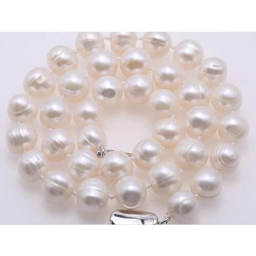 Women Jewelry natural pearl 10mm white baroque pearl 925 silver clasp handmade necklace Natural freshwater pearl gift 42cm 17