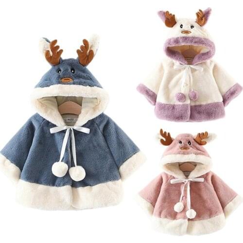 Toddle Coat Baby Boy Girls Comfort Soft Long-Sleeves Hooded Embroidery Cloak Thicken Fleece Daily Leisure Jackets