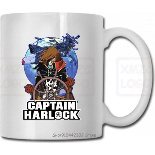 Anime Captain Harlock Mug Cup Mens Cotton Atmungsaktives Hip Hop Tees Cool Tops Harajuku