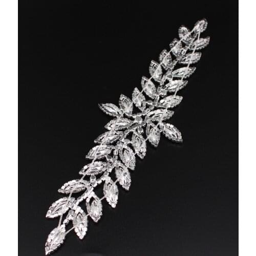 Rhinestone applique for wedding gown dresses rhinestone patches trim sash Flatback Sew on silver base Appliques Bridal crystal