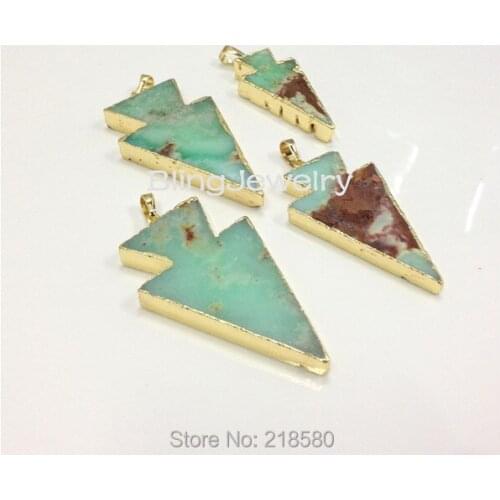 Lime Green Chrysoprase Arrowhead Pendant with Gold Edges PM2256