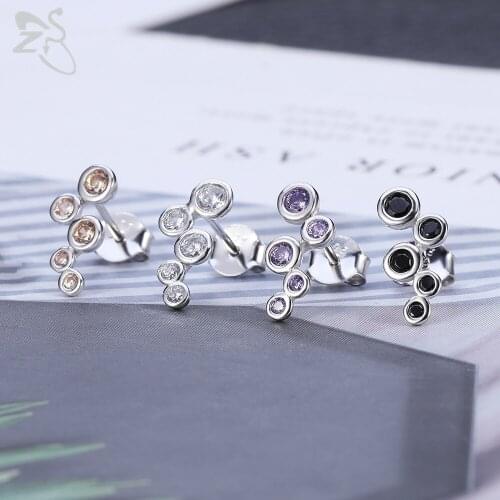 ZS 1 Pair Bubble Shape Stud Earrings Real 925 Sterling Silver Earring For Women GirIs Cute Crystal Earring Silver Jewelry