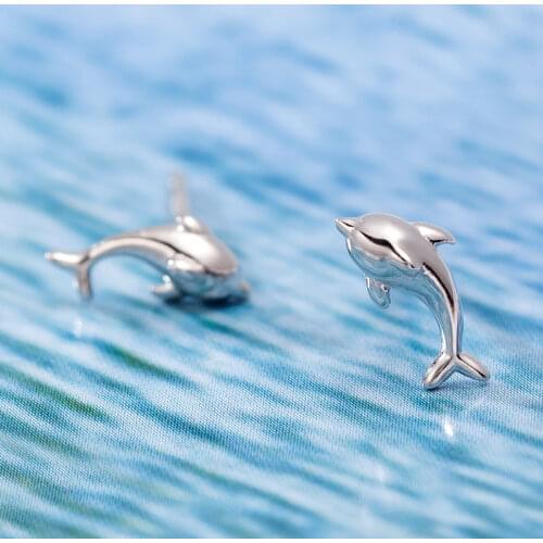 100% 925 sterling silver mini Dolphin stud earrings for women, cute animal earings girl kids gift female fine jewelry