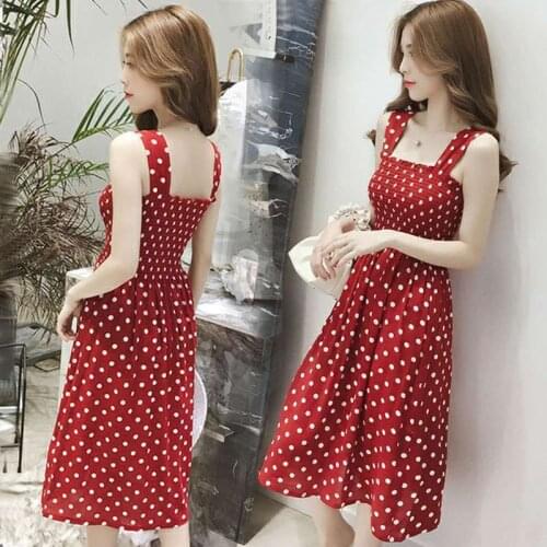 Women Clothing Summer 2021 New Red Polka Dot Sexy Sweet Dress High Waist Sleeveless Backless Party Dresses Vestidos Mujer Y812