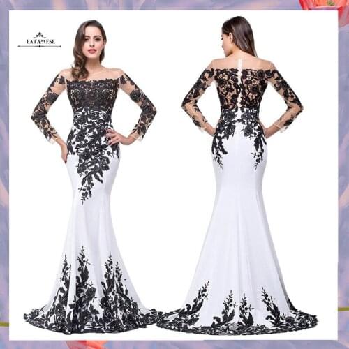 FATAPAESE Robe De Soiree Long Sleeve Evening Dress 2021 Sexy Cap Sleeve Black Lace Mermaid Prom Dresses Vestido de Festa