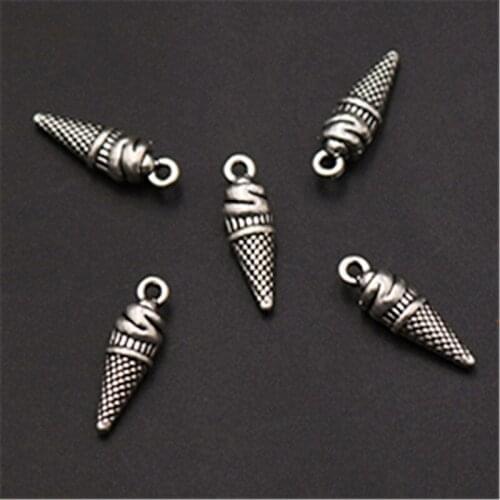 10pcs Antique Silver Color Haagen-DazsIce cream cone Charm Alloy Pendants Bracelet Earrings DIY Fashion Jewelry Handmade 21*6mm