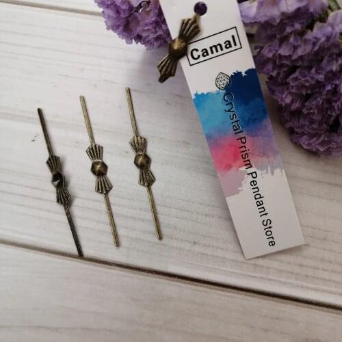 Camal 100pcs 45mm Antique Retro Bronze Bowtie Pins Metal Connectors for Crystal Prism Bead Pendant Chandelier Lamp Hanger