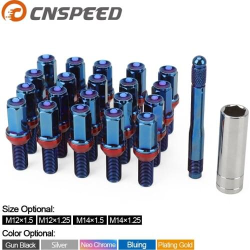 20PCS lug bolt 28MM extended wheel studs conical seat M14*1.5 Wheel Bolts Lug Nuts with caps for bolts &sleeve Type dowel pin