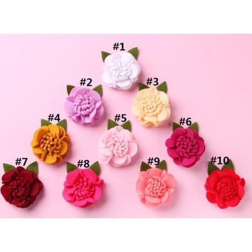 36pc/lot 2.8" DIY Rosettes Flowers,Multi Rose Flower,DIY Green Leaf Felt Flower Girls Hair Accessories 30colors