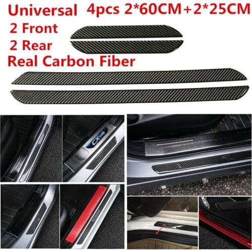 4pcs Car Door Plates Protectors 60+25CM Real Carbon Fiber Front Rear Scuff Plate Door Sill Cover Panel Step Protector Universal