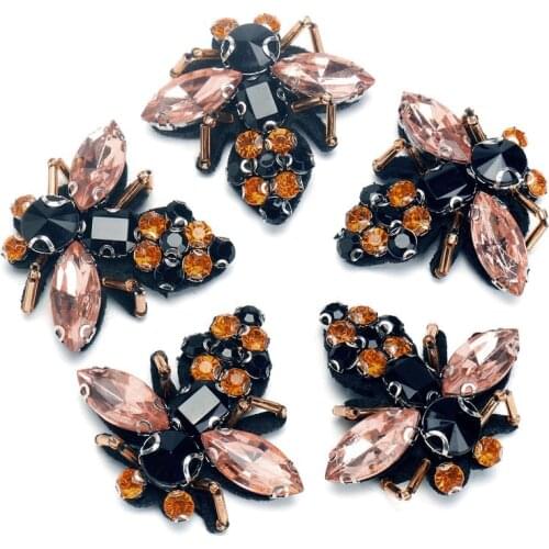 5Pcs Bees Sequins Rhinestones Bead Brooch Patch Fabric Diy Fashion Clothing Decoration Bee Jewelry Decoration