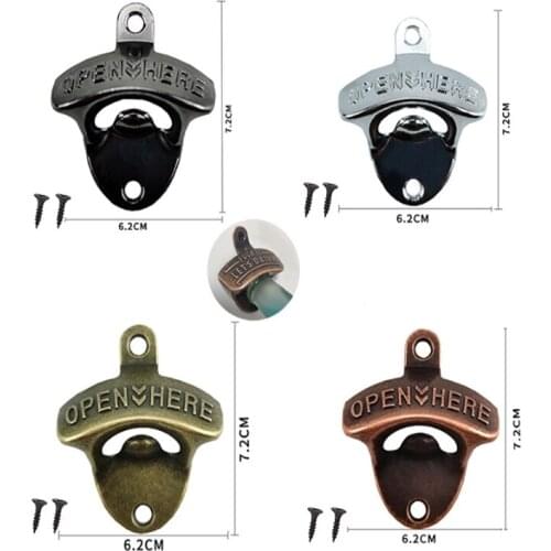 500pcs Metal Retro Wall Beer Bottle Opener kirsite Mount Zinc alloy Wall Openers with two screws 4 colors