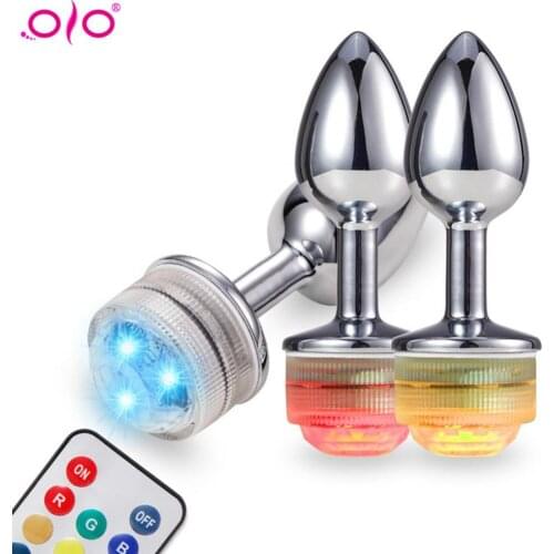 OLO LED Colorful Light Metal Anal Plug Remote Control LED Sex Prostate Massage Vaginal Beads Anal Dildo Expander BDSM Butt Plug