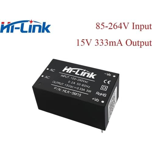 Free ship 5pcs/lot Hi Link 15V 333mA DC power supply AC DC Converter module for circuit isolated