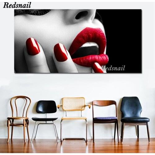Large Sexy Women Red Lips and Nails 5D DIY Diamond painting Cross stitch Full puzzle Diamond embroidery mosaic Wall Art EE858