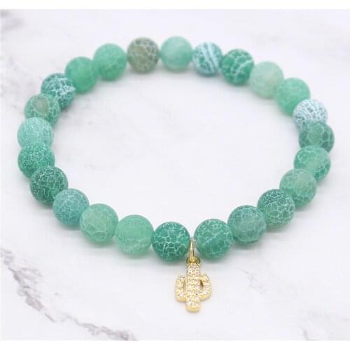 Cactus Pendant Bracelet Green Natural Stone Beads Bracelets with For Women Christmas Gifts Fashion Jewelry MBR180269