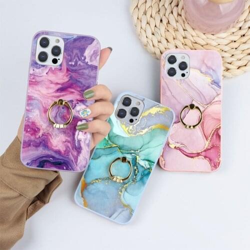 Ring Holder Stand Marble Phone Case For iPhone 7 8 Plus 11 12 Pro Max Mini XR X XS Max 5 SE 2020 6 6S Soft Protection Back Cover