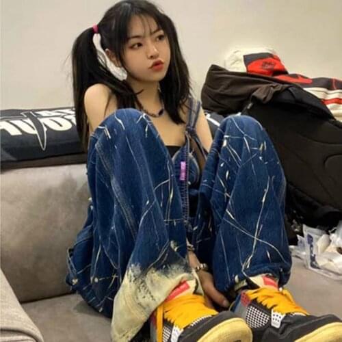 Jeans Vintage Women Skeleton Oversized Black Jeans Pants Denim Streetwear Hip Hop Harem Pants High Wasit Denim Pants Overalls