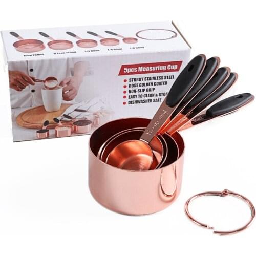 Baking Tools Rose Gold Thick Stainless Steel 5 Piece Measuring Cup Set Kitchen Baking Tune Scale Measuring Spoon