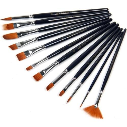 12Pcs Paint Brushes Set Nylon Hair Painting Brush Variety Style Short Rod Oil Acrylic Brush Watercolor Pen Art Supplies