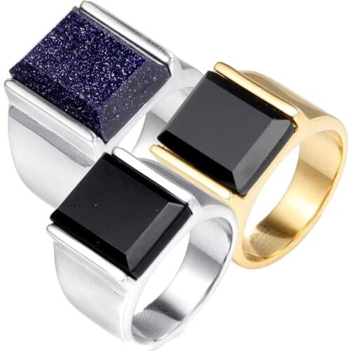MIQIAO Stainless Steel Titanium Gothic Square Stone Vintage Simple Style Rings for Men Women Couple Friends Gift Fashion Jewelry
