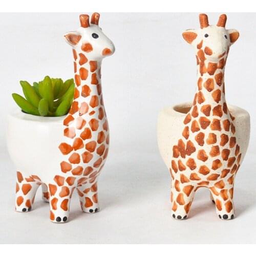 Creative Cartoon Ceramic Giraffe Flower Pot Vase Home Living Room Balcony Desktop Succulent Potted Decor Garden Bonsai Pot Craft