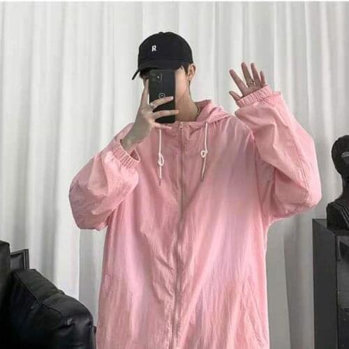 2021 summer mens port style loose sportswear coat solid color large hooded sunscreen suit